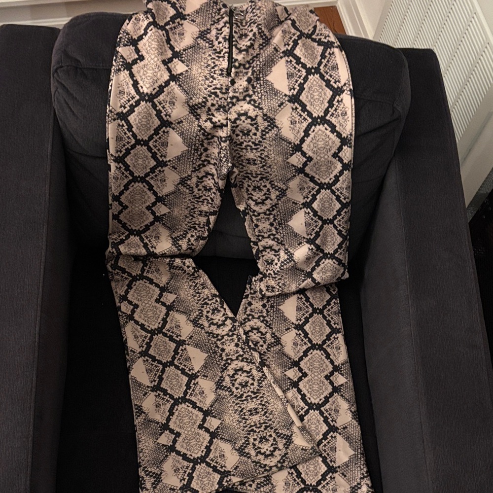 Elegant Snake Print Flate Trouser in Black and Cream